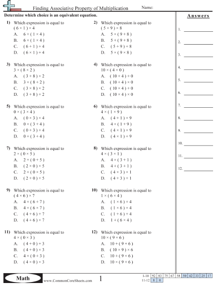 3.oa.5 Worksheets - Finding Associative Property of Multiplication worksheet